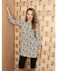 Tie Collar Patterned Long Sleeve Women's Tunic