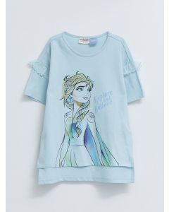 Crew Neck Elsa Printed Short Sleeve Girls T-Shirt