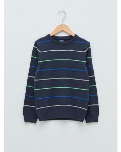 Crew Neck Striped Long Sleeve Boy Thin Tricot Sweater