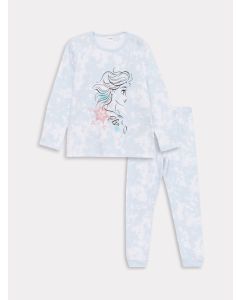 Crew Neck Elsa Printed Long Sleeve Girl Pajama Set