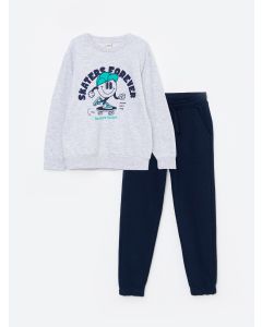 Crew Neck Printed Long Sleeve Boy Sweatshirt and Sweatpants