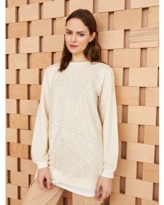 Women's Crew Neck Patterned Long Sleeve Tunic