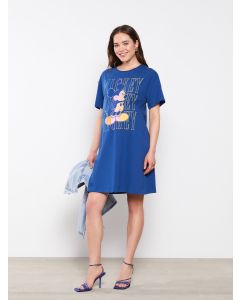 Crew Neck Mickey Mouse Printed Short Sleeve Cotton Maternity Dress