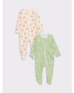 Crew Neck Long Sleeve Printed Cotton Baby Girl Rompers 2 Pack