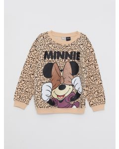 Crew Neck Minnie Mouse Printed Long Sleeve Girl Sweatshirt