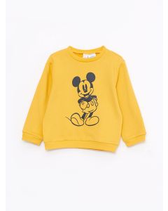 Crew Neck Long Sleeve Mickey Mouse Printed Baby Girl Sweatshirt