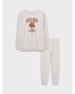 Crew Neck Printed Long Sleeve Girl Sweatshirt and Sweatpants