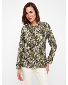 Tie Neck Patterned Long Sleeve Women's Blouse