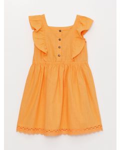 Square Neck Ruffle Detailed Basic Girl Dress