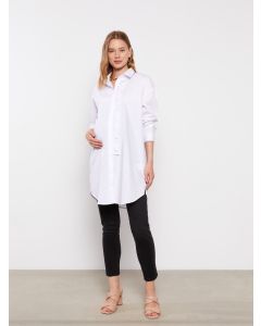 Shirt Collar Straight Long Sleeve Poplin Maternity Tunic