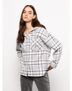 Hooded Plaid Long Sleeve Flannel Oversize Women Lumberjack Shirt Jacket