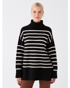 Turtleneck Striped Long Sleeve Oversize Women's Knitwear Sweater