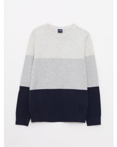 Crew Neck Long Sleeve Boy Tricot Sweater with Color Block