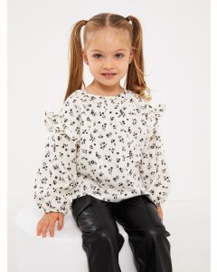 Crew Neck Long Sleeve Printed Baby Girl Shirt