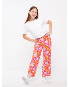 Elastic Waist Patterned Wide Leg Girl Trousers