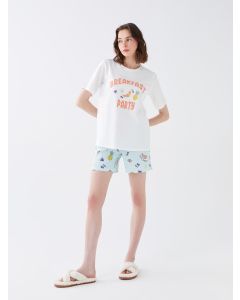 Women's Crew Neck Printed Short Sleeve Shorts Pajamas Set