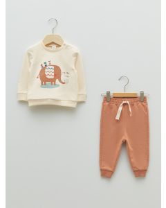 Crew Neck Long Sleeve Printed Baby Boy Sweatshirt and Pants 2