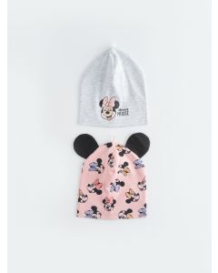 Minnie Mouse Printed Baby Girl Beanie 2 Pieces