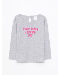 Crew Neck Long Sleeve Printed Cotton Baby Girl T-shirt