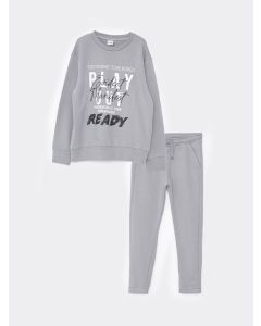 Crew Neck Printed Long Sleeve Boy Sweatshirt and Sweatpants