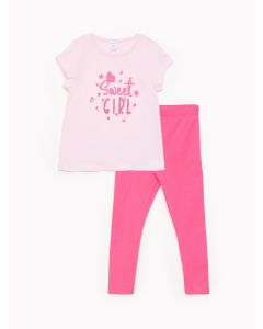 Crew Neck Short Sleeve Printed Baby Girl T-shirt and Leggings 2-Piece Set