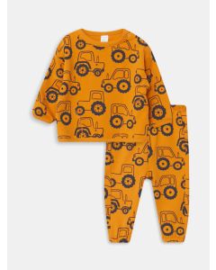 Crew Neck Long Sleeve Printed Baby Boy Sweatshirt and Trousers 2-Pack Set