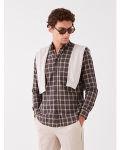 Regular Fit Long Sleeve Plaid Men's Shirt