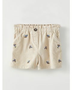 Elastic Waist Embroidery Detailed Baby Girl Velvet Shorts