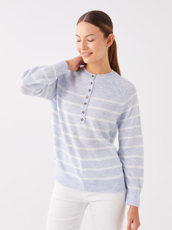 Grandad Collar Striped Long Sleeve Women s Tricot Jumper