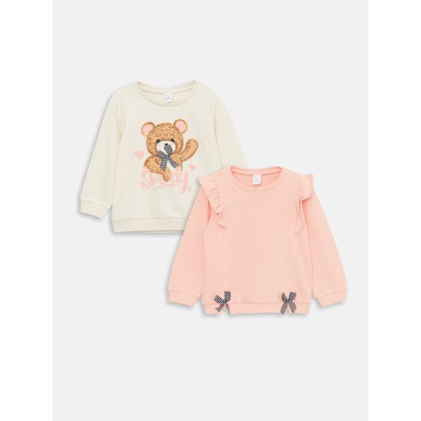 Crew Neck Long Sleeve Printed Baby Girl Sweatshirt 2 Pieces