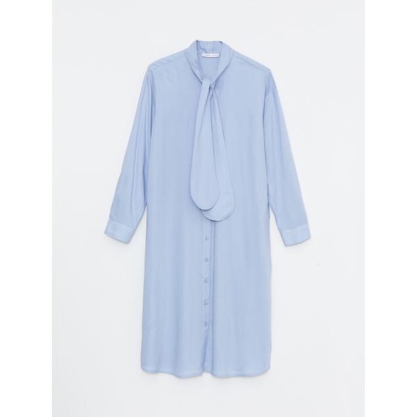 Tied Collar Straight Long Sleeve Viscose Women's Tunic