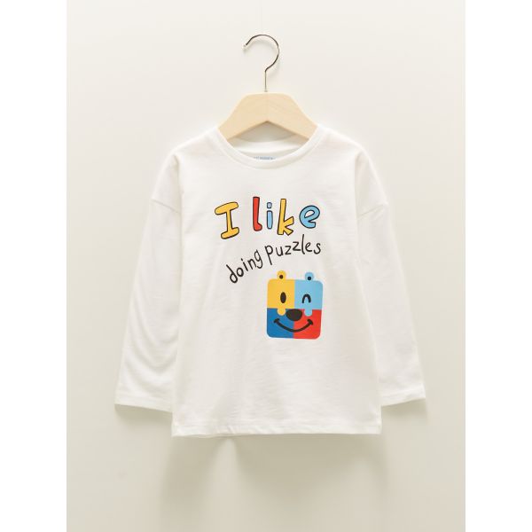 Crew Neck Long Sleeve Printed Cotton Baby Boy T-shirt