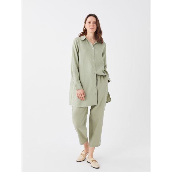 Carrot Cut Elastic Waist Linen Women's Trousers