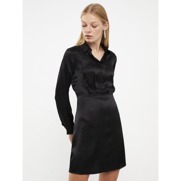 Straight Long Sleeve Satin Women Shirt Dress