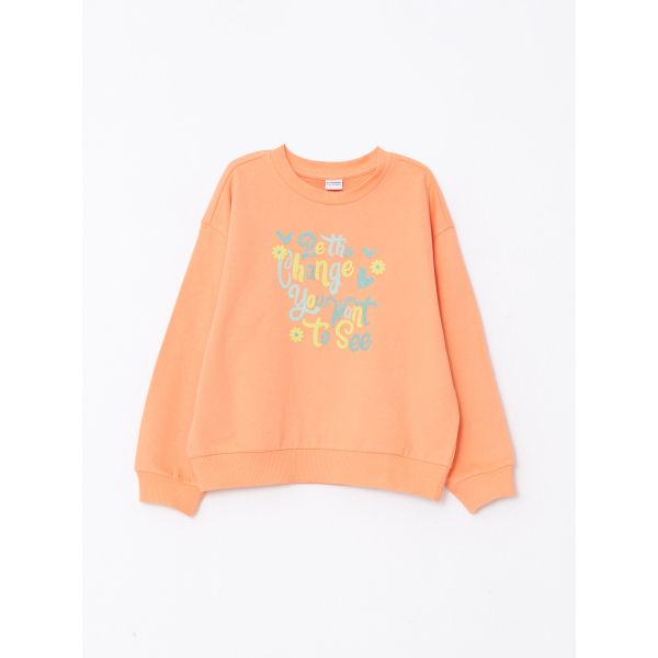 Crew Neck Printed Long Sleeve Girl Sweatshirt