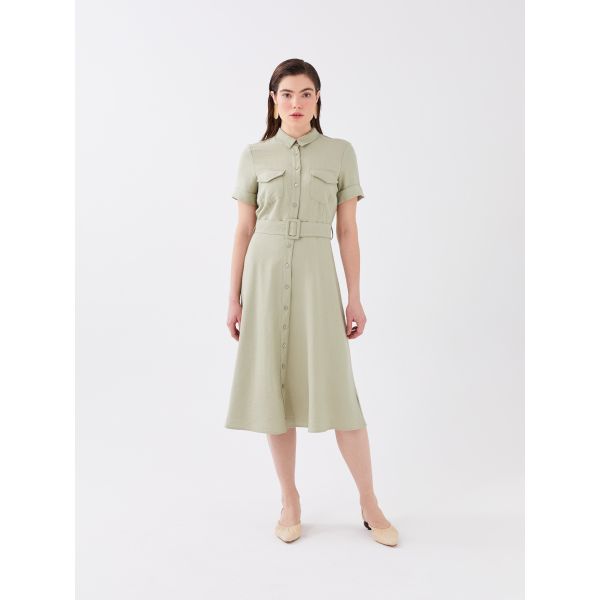 Shirt Collar Straight Short Sleeve Women Dress