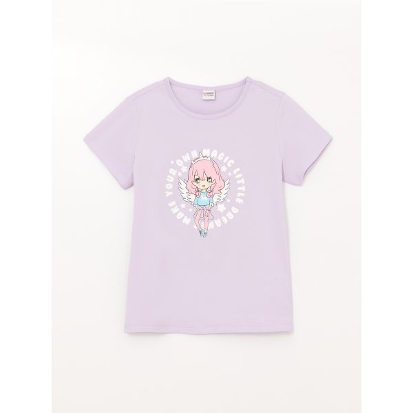 Crew Neck Short Sleeve Printed Girl's T-Shirt