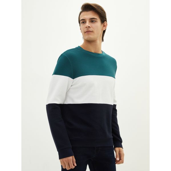 Crew Neck Long Sleeve Men's Sweatshirt with Color Block