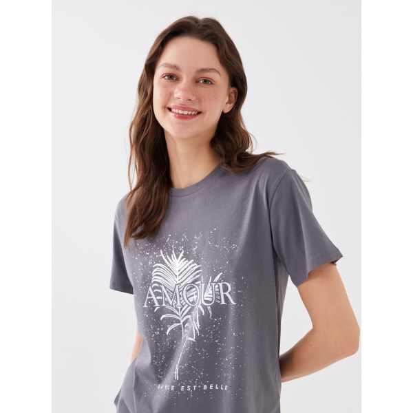 Women's Crew Neck Printed Short Sleeve T-Shirt