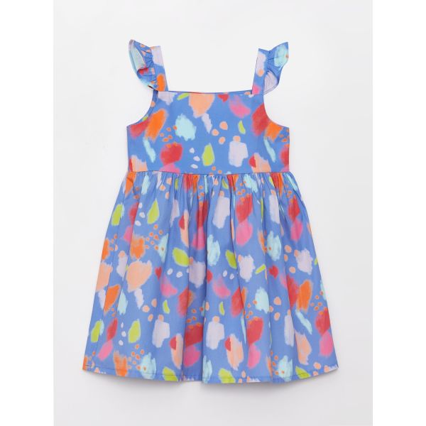 Square Collar Patterned Baby Girl Dress