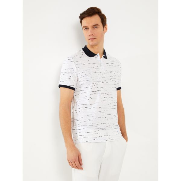 Polo Neck Short Sleeve Patterned Combed Cotton Men's T-Shirt