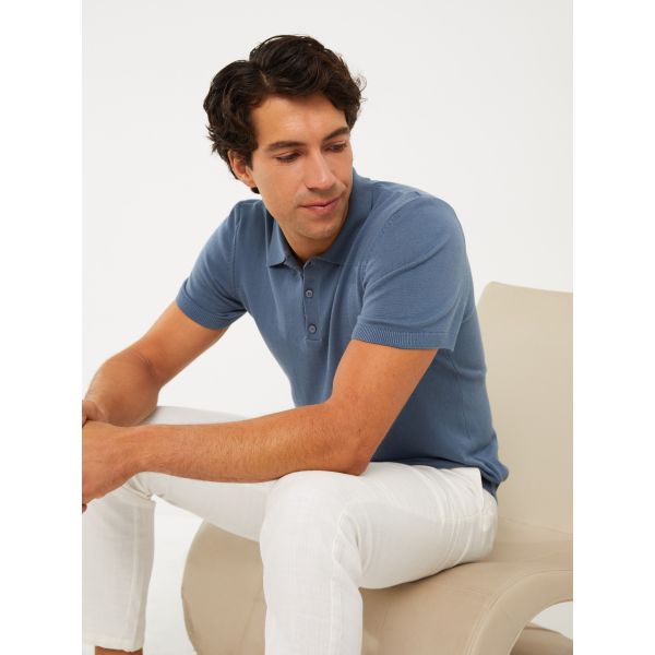 Polo Neck Short Sleeve Men's Tricot Sweater