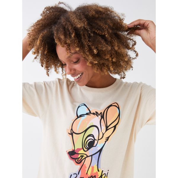 Crew Neck Bambi Printed Short Sleeve Women's T-Shirt