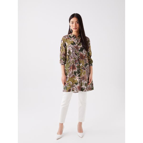 Long Sleeve Women's Tunic With Shirt Collar Pattern