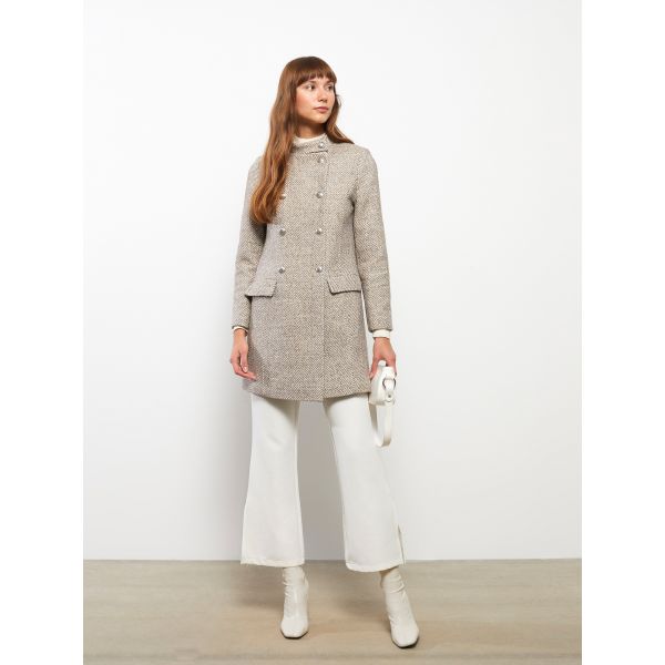 Turtle Neck Patterned Long Sleeve Women's Coat