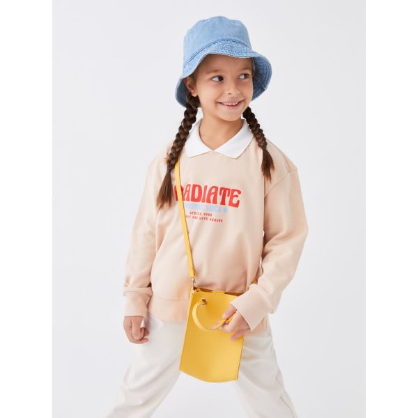 Polo Neck Printed Long Sleeve Girl Sweatshirt