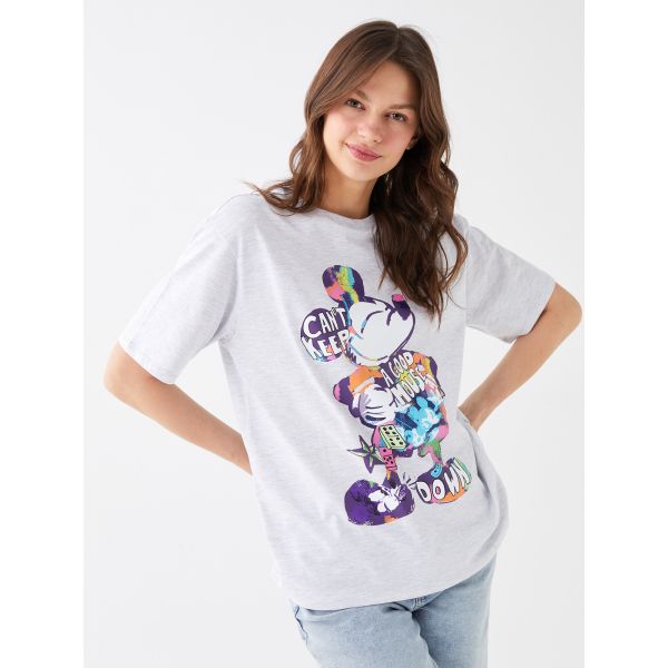 Crew Neck Mickey Mouse Printed Short Sleeve Oversize Women's T-Shirt