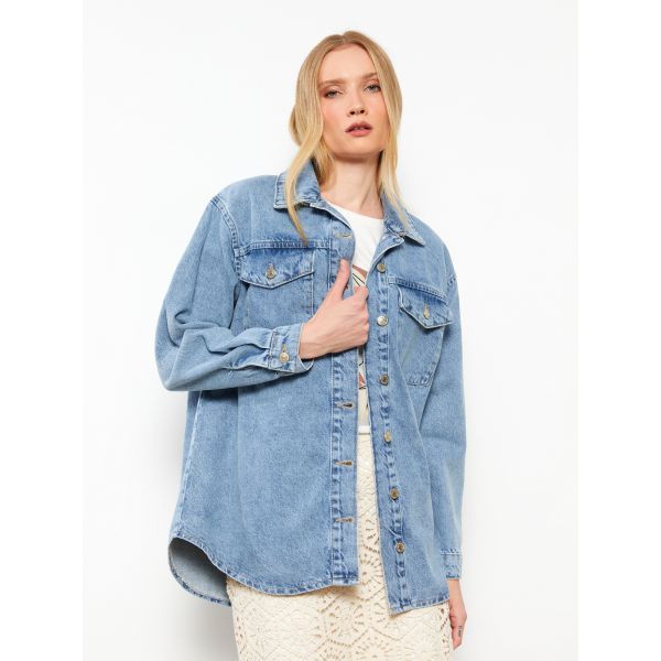 Shirt Neck Regular Long Sleeve Women's Jean Jacket