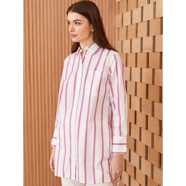 Shirt Collar Striped Long Sleeve Women's Tunic