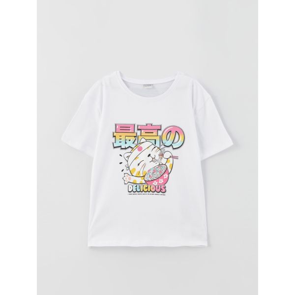 Crew Neck Printed Short Sleeve Girl T-shirt